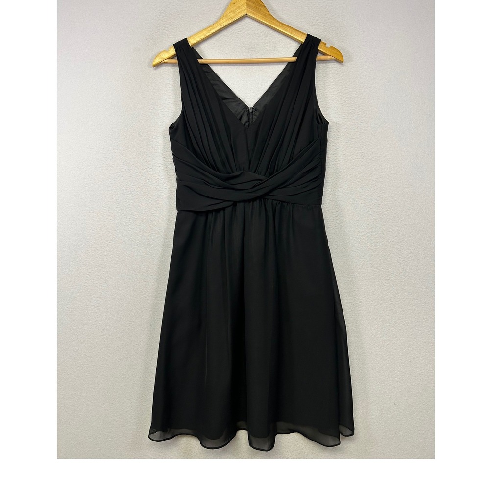 Cocktail Wedding Dove & Dahlia Womens 6 Black Ruched V-Neck Chiffon A-Line Dress